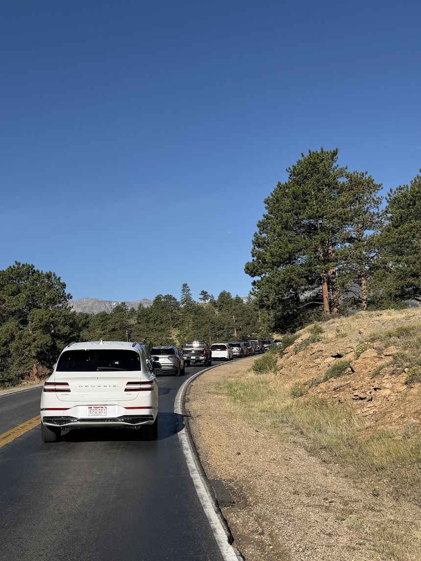 Line of cars on a 2 lane road